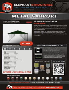 100' Long Metal Carport Shelter