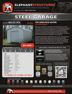 12x21 Steel Garage Metal Building
