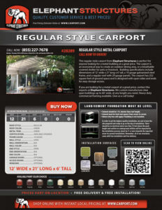 12x21 Regular Style Carport with Green Roof and Green Trim