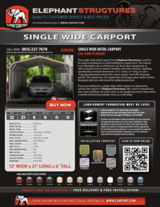 12x21 Single Wide Carport with Tan Roof and Tan Trim