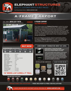 12x24 A-Frame Carport with White Roof and Green Trim