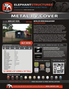 12x31x10 Metal RV Cover Regular Roof