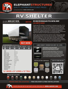 12x31 RV Shelter Regular Style Metal Roof