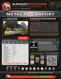 12′ x 36′ RV Carport Regular Metal Roof
