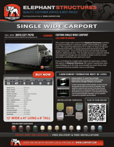 12x41 Single Wide Carport with White Roof and White Trim