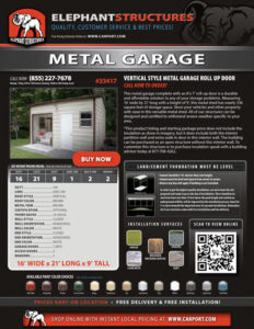 16x21 Vertical Style Metal Garage