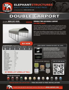 18x21 Durable Two Car Double Carport
