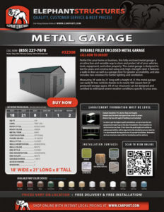 18x21 Fully Enclosed Metal Garage