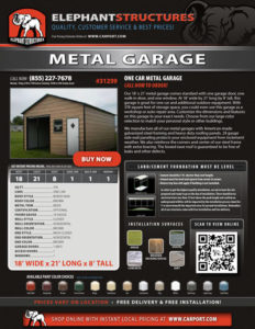 18x21 One Car Metal Garage