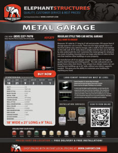 18x21 Regular Style Two Car Metal Garage