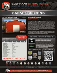 18x21 Garage Building with Red Roof and White Trim