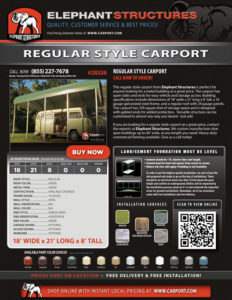 18x21 Regular Style Carport with Green Roof and Green Trim