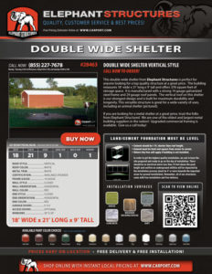 18x21 Double Wide Shelter with White Roof and Red Walls