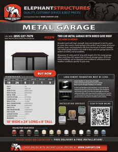 18x24 Two Car Metal Garage