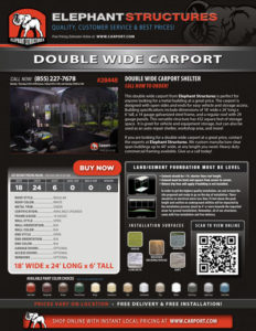 18x24x6 Double Wide Carport with White Roof and Green Trim