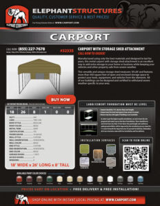 18x26 Carport Storage Shed