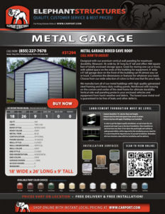 18x26 Metal Garage Boxed Eave Roof