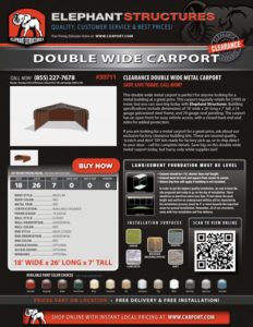 18x26x7 Double Wide Carport with Red Roof and Red Walls.