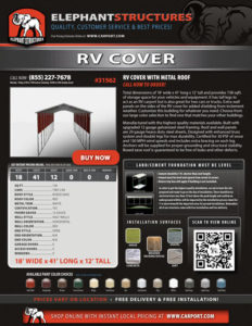 18x41 Metal RV Cover