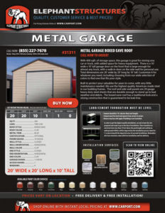 20x20 Metal Garage Boxed Eave Roof