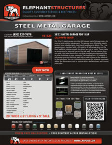 20x21 Metal Garage for One Car
