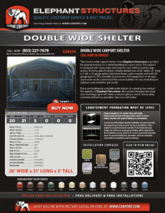 20x21x5 Double Wide Shelter with Clay Roof and Clay Trim