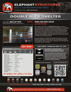 20x24 Double Wide Horse Shelter with White Roof