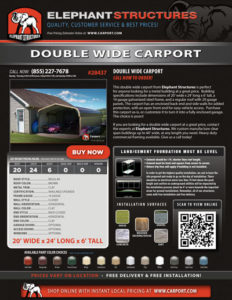 20x24 Double Wide Carport with Brown Roof and Clay Trim