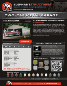 Two-Car 20x26 Metal Garage