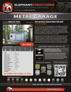 20x26 Two Car Metal Garage Boxed Eave Roof