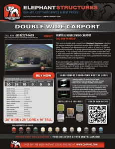 20x26 Double Wide Carport with White Roof and White Trim