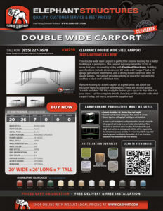 20x26x7 Double Wide Carport with Black Roof and Black Trim.