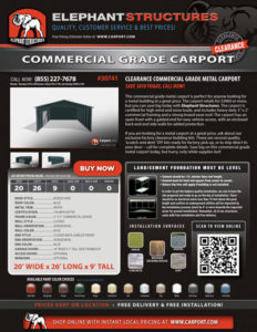 20x26x9 Commercial Grade Carport with Blue Roof and Blue Walls.