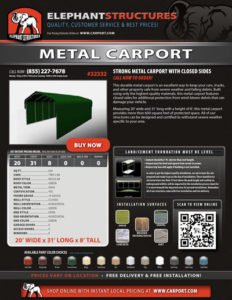 20x31 Strong Metal Carport