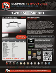 22x21x7 Two Car Carport with Dark Gray Roof and Black Trim