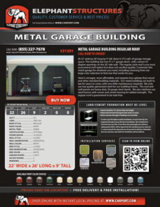 22x26 Two Car Steel Garage