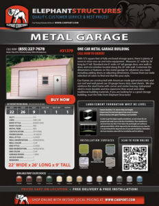 22x26 One Car Metal Garage