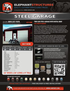 22x26 Two Car Steel Garage