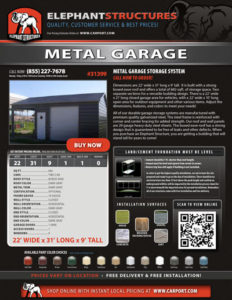 22x31 Metal Building Storage System