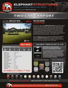 24x21 Two Car Carport with Grey Roof and Grey Trim