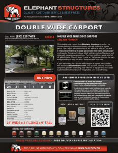 24x31 Double Wide Carport with Clay Roof and Brown Trim