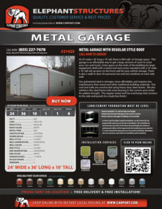24x36 Metal Garage Regular Roof
