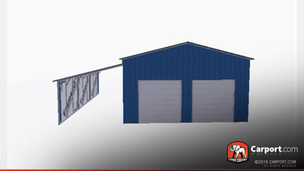 Metal garage with lean-to