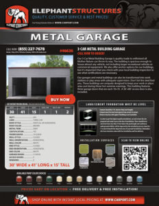 3-car metal building garage