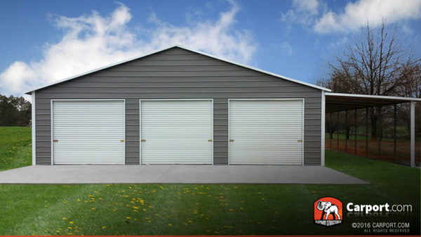 42x31 Custom Three Car Garage with White Roof and Grey Walls
