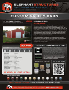 30x31 Custom Valley Barn with Extra Lean-to