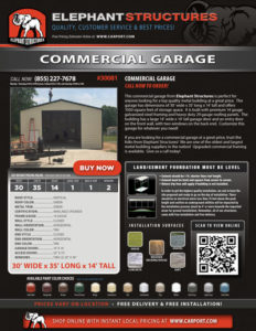 30x35 Commercial Garage with 14x14 Garage Door