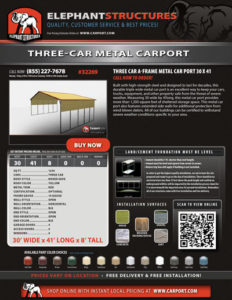 Three Car Metal Carport