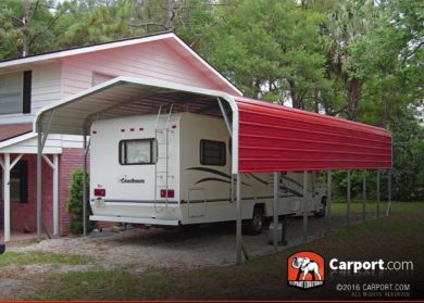 12x36 RV Carport Metal Building with Red Roof and White Trim