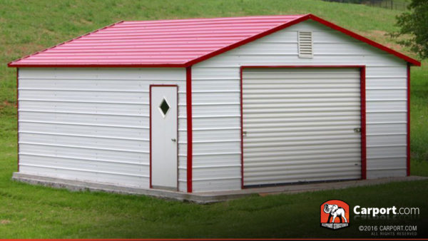 12x21 Metal Building Boxed Eave Garage with Red Roof